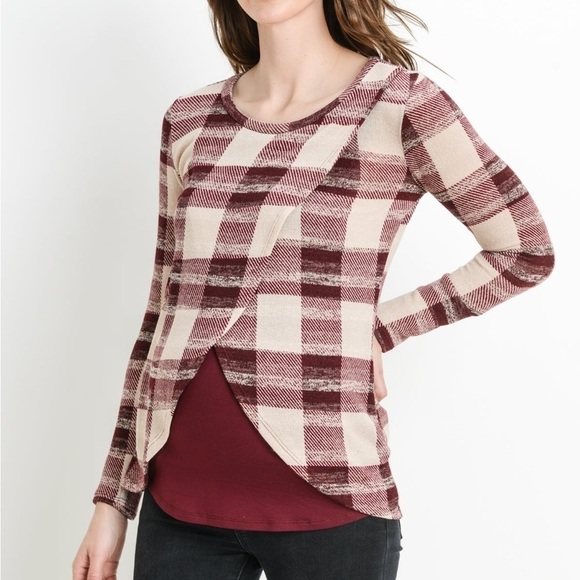 Hello Miz Plaid Overlap Sweater Knit Maternity & Nursing Top Size M - Picture 3 of 17